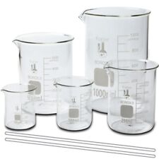 Glass Beaker Set With 2 Glass Stirring Rods 5 Sizes 50 100 250 500 And 1l