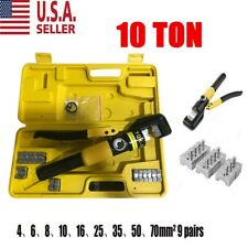 10 Ton Hydraulic Crimping Battery Cable Wire Crimper Lug Terminal Tool With 8 Dies