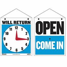 Bazic Open Sign 75x9 Clock Will Return Will Be Back Double Sides Plastic V