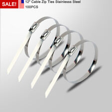 12 Cable Zip Ties 304 Stainless Steel Exhaust Wrap Coated Metal Locking 100pcs