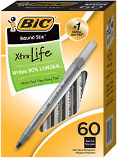 Bic Round Stic Xtra Life Ball Pen Medium Point 10 Mm Black 60 Count