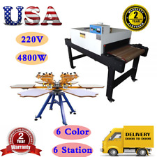 220v 4800w Conveyor Tunnel Dryer With 6 Color 6 Station Screen Printing Machine