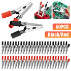 50pcs Electrical Test Clamps Metal Alligator Clips With Red Black Handle Bulk