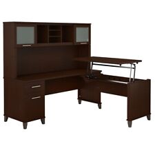 Somerset 72w Sit To Stand L Shaped Desk With Hutch In Mocha Cherry