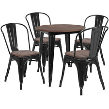 26 Round Black Metal Restaurant Table Set With Walnut Wood Top And 4 Chairs