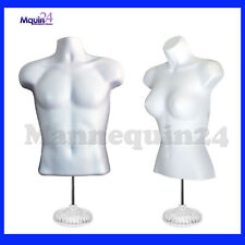 White Mannequin Male Amp Female Dress Forms With 2 Table Top Stands 2 Hangers