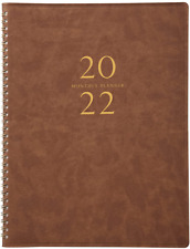 2022 Monthly Planner With Tabs Large Writing Blocks Soft Leather Cover Brown New