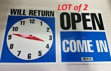 2 Double Sided Open Come In Will Return Sign With Clock Hands 75 X 9 Rg1022