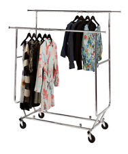Clothing Rack Double Rail Bar Commercial Folding Garment Rolling Adjustable