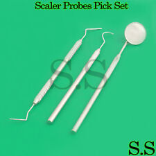 Professional Dental 3 Piece Scaler Probes Pick Set Mouth Mirror Steel Tool Kit