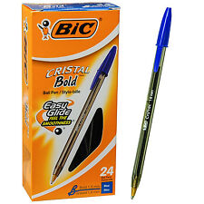 Box Of 24 Bic Cristal Bold 16mm Msbp24 Blue Ink Ballpoint Pen