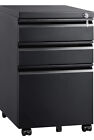 Devaise 3 Drawer Mobile Metal File Cabinet With Lock - Black