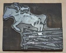 Vintage Letterpress Printers Block Horse With Rider Making A Jump
