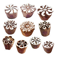 Fabric Wood Stamps Artistic Small Round Design Printing Blocks Set Of 10