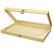 Large Natural Wood Jewelry Display Case Tempered Glass Top Lid Security Lock New