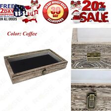 Coffee Wood Glass Top Jewelry Display Case Wooden Tray Collectibles Organization