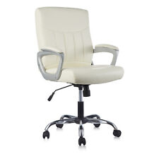 Clatina White Leather Office Executive Chair Lumbar Support Padded Armrest Desk