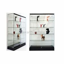 Black Rectangular Tempered Glass Tower Showcase With Locks And Shelves