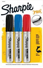 3 Sharpie Pro Permanent Markers Chisel Point Tip Black Blue Red New 1894663