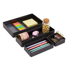 4pcs Plastic Desk Organizer Drawer Trays Set For Office Cosmetic Kitchen Storage