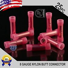 25 Pack 8 Gauge Wire Butt Connectors Red Nylon 8 Awg Crimp Cable Terminals Usa