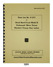 South Bend 9 Model B Lathe Standard Change Gear Lathes Parts Manual 1291