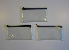 3 Clear Vinyl Zipper Wallets Bank Bag Money Jewelry Pouch Coin Currency Coupons