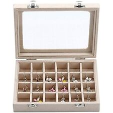 Velvet Glass Jewelry Ring Earring Display Organizer Box Tray Holder Storage Case