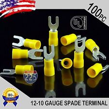 100 Pack 12 10 Gauge Vinyl Spade Fork Crimp Terminals 8 Stud Tin Copper Core Ul