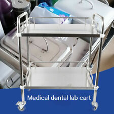 Trolley Mobile Rolling Cart 2 Tiers Stainless Steel Dental Lab Serving Cart New