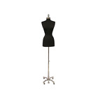 Female Dress Form Pinnable Black Mannequin Torso Size 6-8 With Chrome Wheel Base