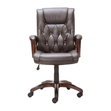Heavy Duty Leather Office Rolling Computer Chair Brown High Back Executive Desk