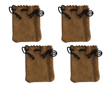 4 Tan Genuine Suede Leather 3 Drawstring Pouch Bag Jewelry Coin Renaissance