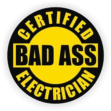 Certified Bad Ass Electrician Hard Hat Sticker Funny Helmet Decal Yellow