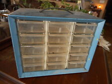 Table Top Akro Mils Metal Plastic Cabinet Crafts Bolts Nuts Blue Multi 15 Drawer