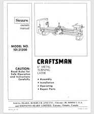 Sears Craftsman 6 Metal Lathe 10121200 Operation And Parts List Manual 22 Pgs