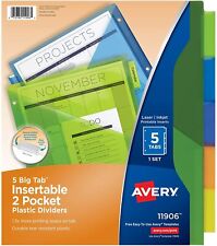 Avery Plastic 5 Tab Binder Dividers Two Pockets Insertable Multicolor Big 1 Set