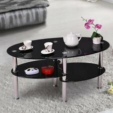 Oval Glass Side Coffee Table Chrome Bars With Shelf Living Room Furniture Black