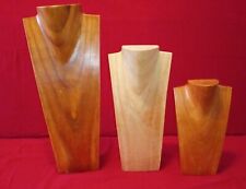 Natural Wood Necklace Jewelry Bust Stand Display Set Of 3