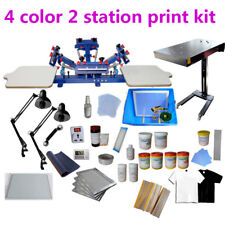 4 Color 2 Station Screen Printing Kit Flash Dryer Exposure Press Ink Supplies
