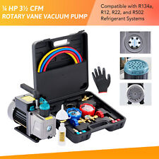 Omt 35cfm Hvac Vacuum Pump Amp Manifold Gauge Set For R22 R134a R12 R502 Ac Units