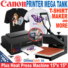 Heat Press 15x15 Machine Plus Canon Mega Tank Printer T Shirt Maker Start Pack