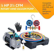 35cfm 14 Hp Air Vacuum Pump Hvac Refrigeration Ac Manifold Gauge Set R134a Kit