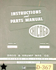 Chicago Dreis Amp Krump 1012c Press Brakes Instructions And Parts Manual 1964