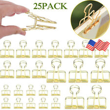 25pcs Wire Binder Clips Gold Stainless Steel Smooth Hollow Paper Clamps 3 Sizes