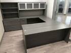 New U-shape Grey Executive Office Desk Suite With Hutch Lateral Filebookcase