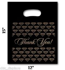 100 Large Black Thank You Merchandise Plastic Retail Handle Bags 12 X 15 Tall