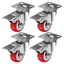 4 Pack Caster Wheels Swivel Plate On Red Polyurethane Wheels