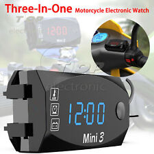 3 In1 Led Electronic Digital Time Clock Thermometer Voltmeter For 12v Motorcycle
