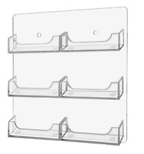 6 Pocket Wall Mount Business Card Holder Vertical Clear Acrylic Plastic